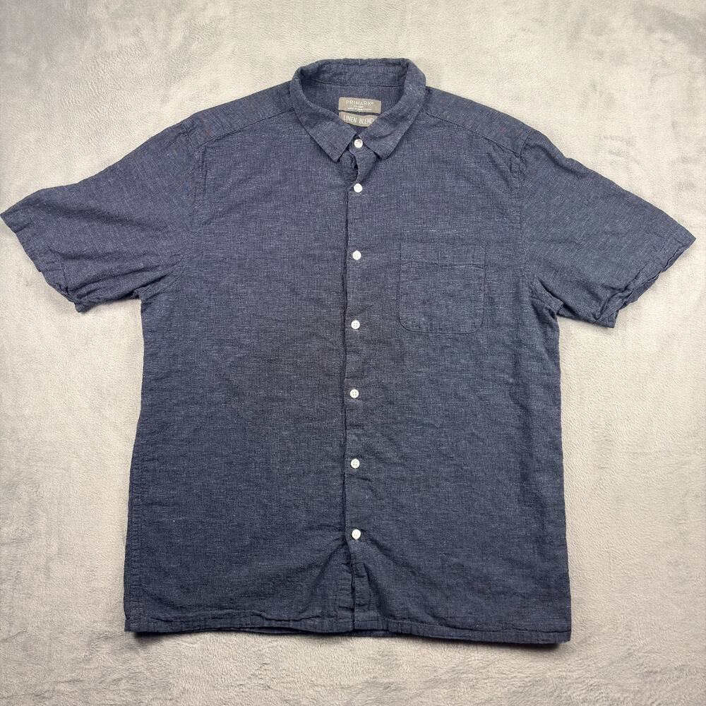 Primark Camp Shirt Men's 2XL Black Linen Blend Button Up Short Sleeve Breathable